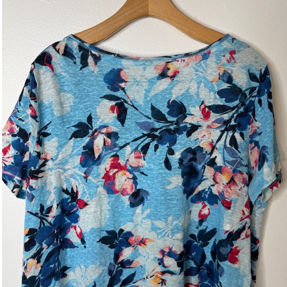 J. Jill Love Linen Blue Floral Short Sleeve Woven Shirt Plus Size 1X - Picture 6 of 8